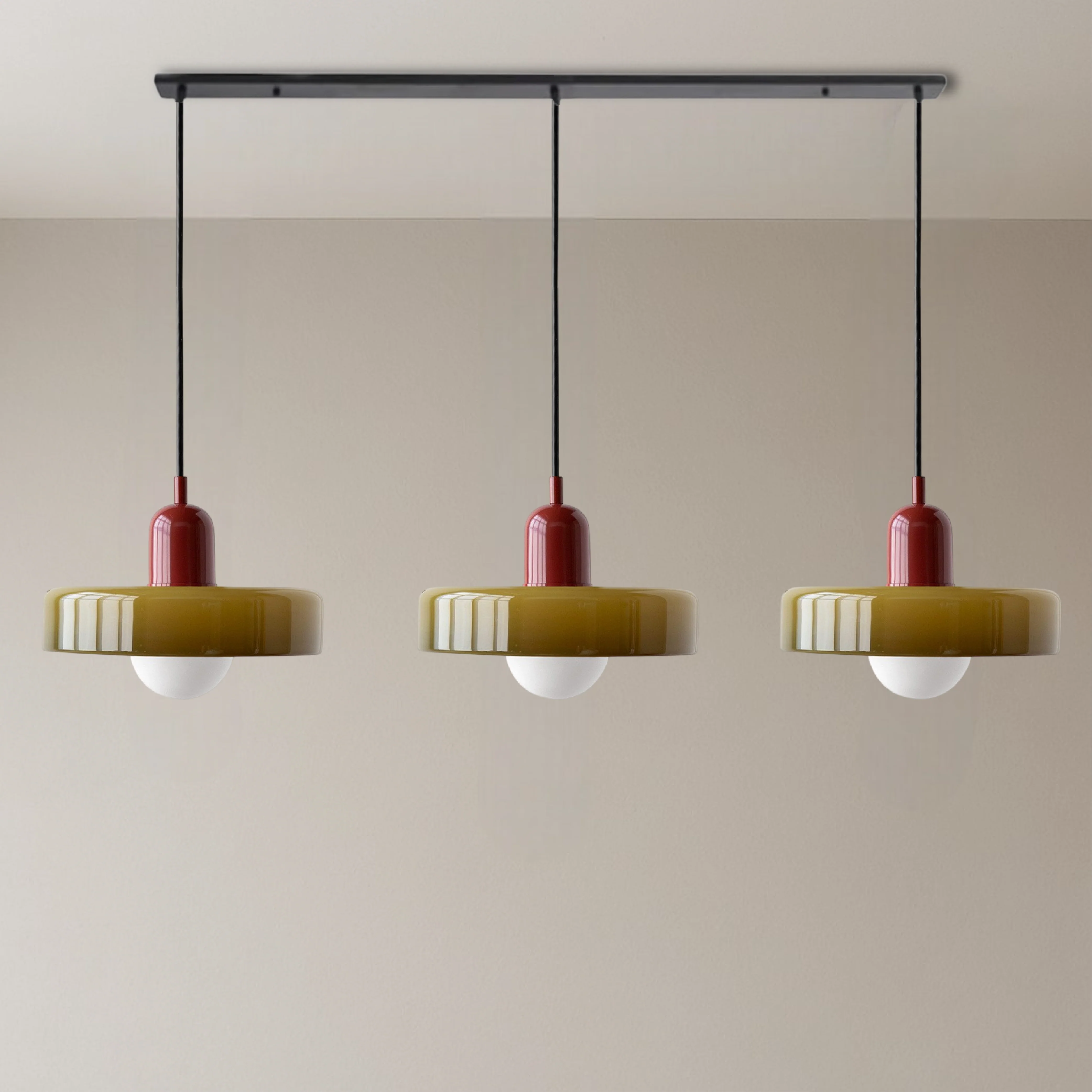 3-Head Bauhaus Colored Glass Pendant Light - Image 17
