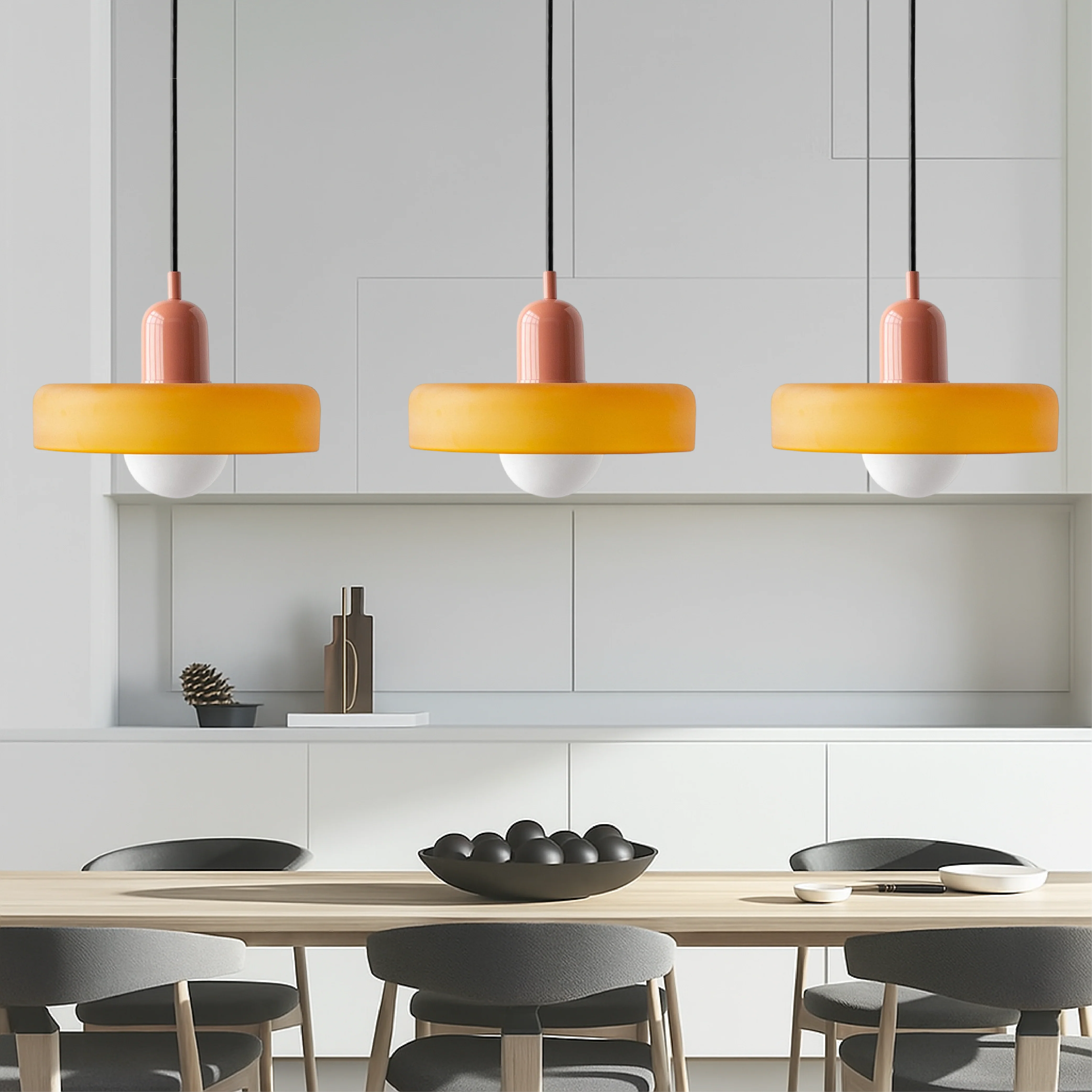 3-Head Bauhaus Colored Glass Pendant Light - Image 5