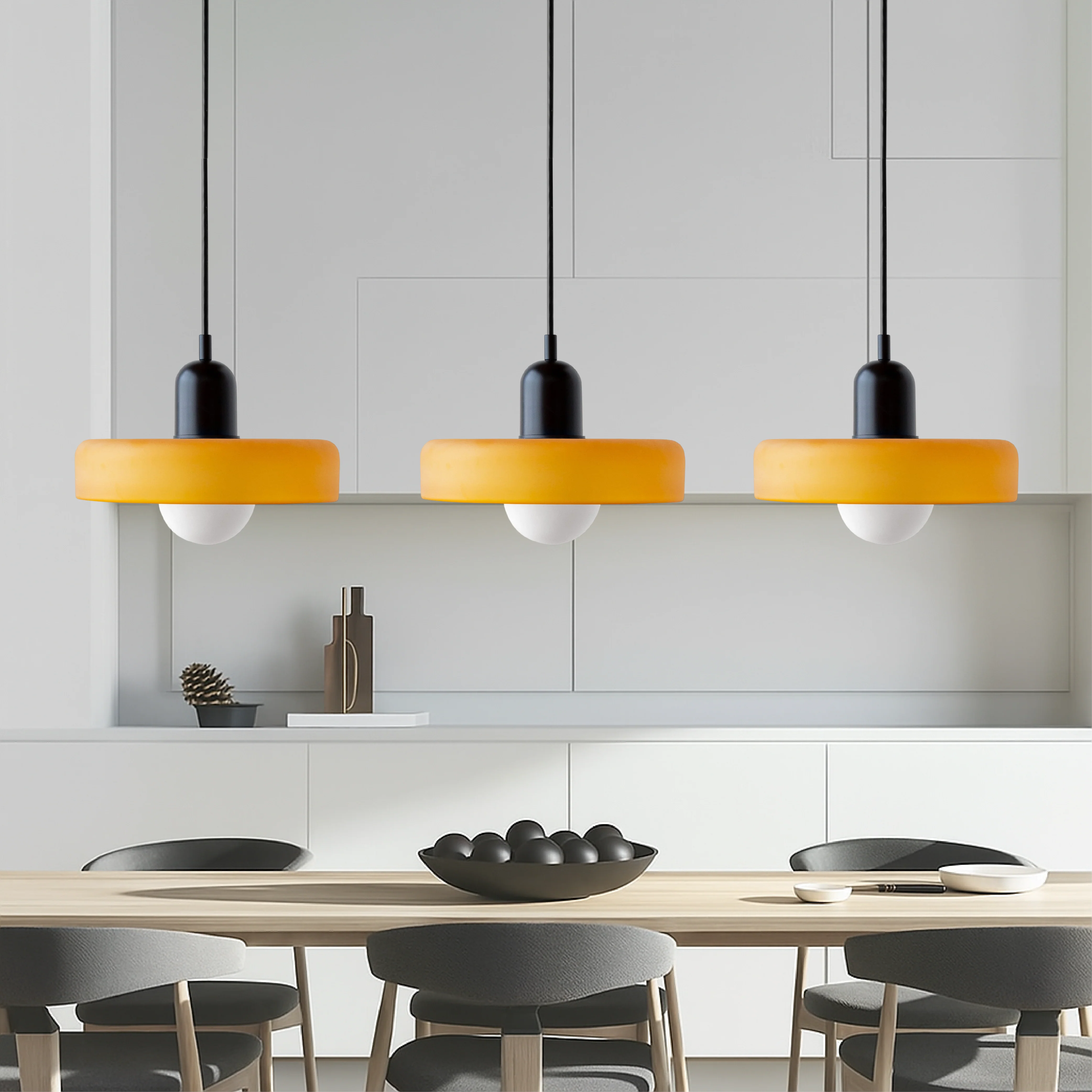 3-Head Bauhaus Colored Glass Pendant Light - Image 6