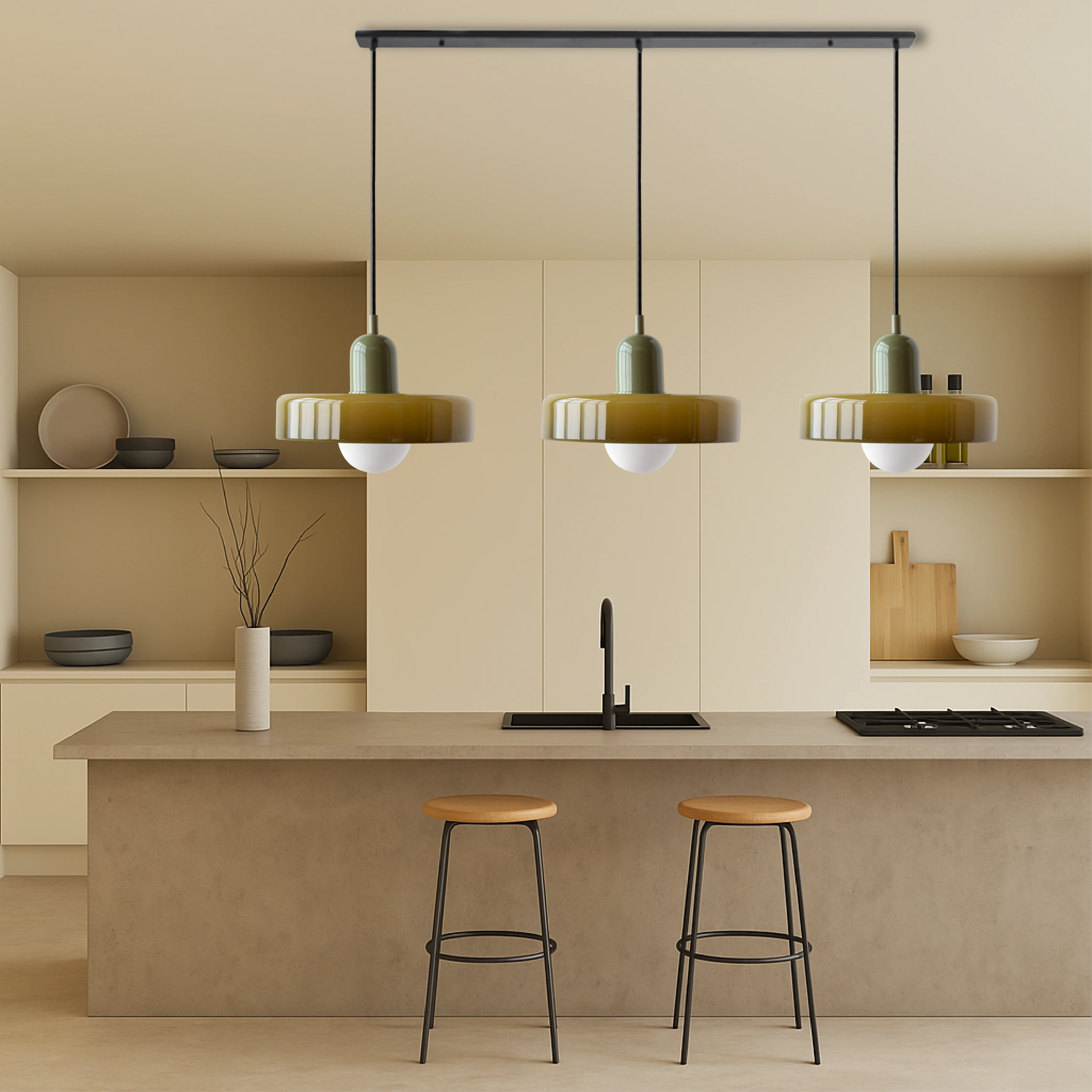 3-Head Bauhaus Colored Glass Pendant Light - Image 7